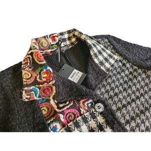Radzoli Patchwork Jacket Womens M Black Multi Houndstooth Embroidered Cardigan